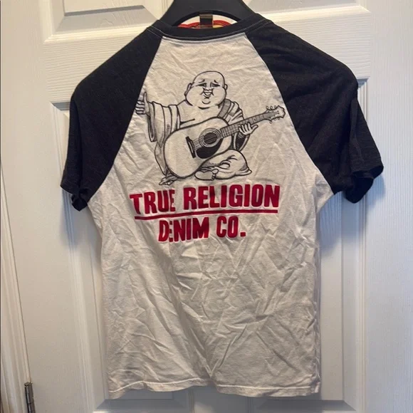 True Religion Black and White Short Sleeve Tee with Bold Graphic Design - Picture 3 of 3